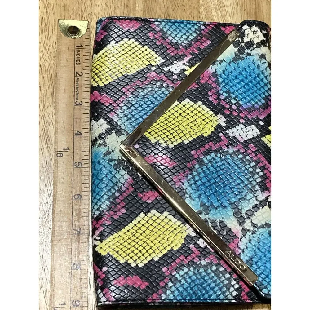 Aldo Snake Print Clutch Purse Envelope Crossbody Bag Colorful‎ Yellow Pink Black